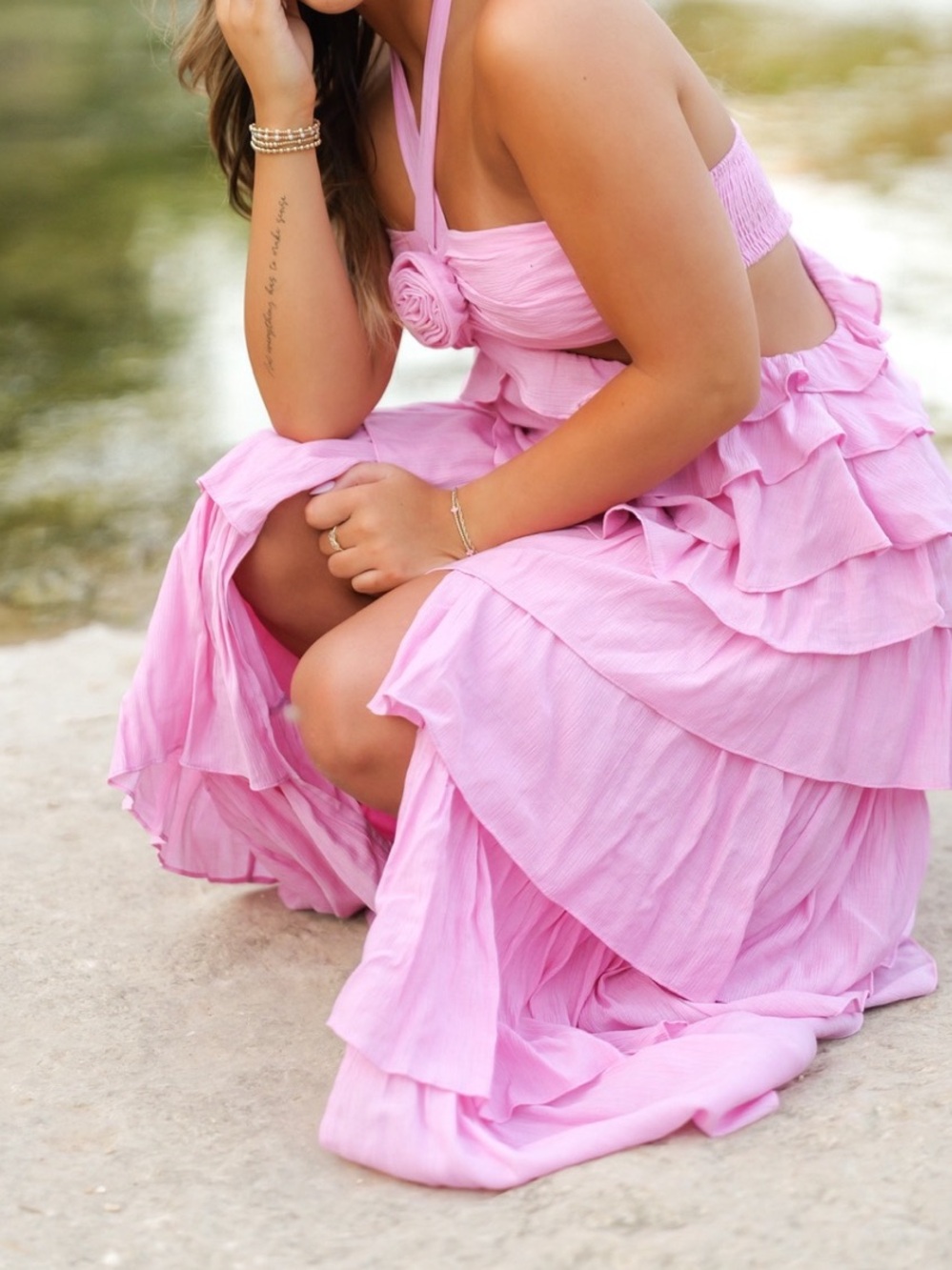 Pink Ruffled Halter Dress - Picture 2 of 3